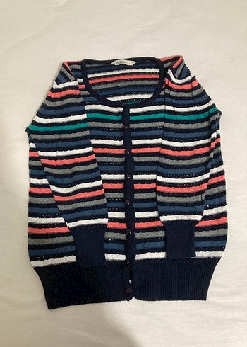 Çizgili İnce Triko Yuvarlak Yaka Hırka - Görsel 2