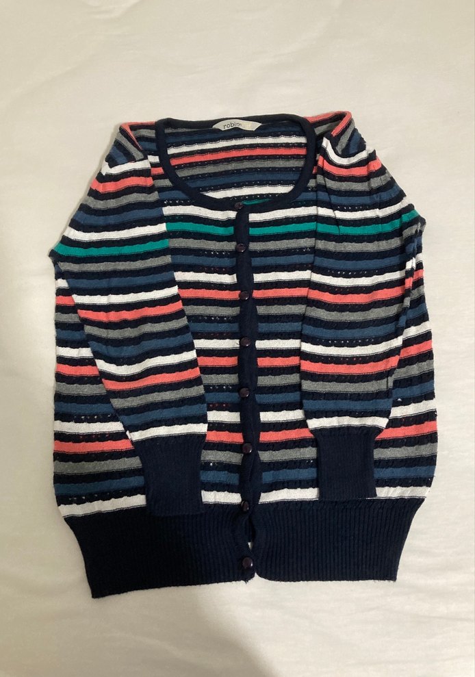 Çizgili İnce Triko Yuvarlak Yaka Hırka - Görsel 2