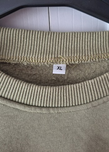 xl Beden Düğmeli Çizgili Gri-Haki Kadın Sweatshirt