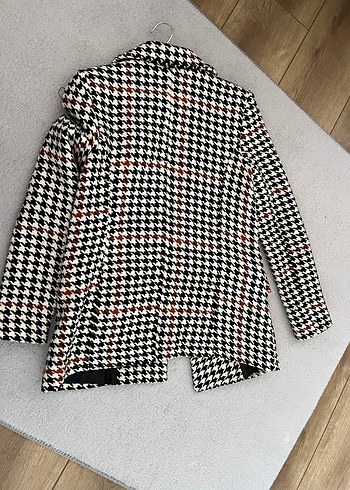 s Beden Kadın Mini Düğmeli Siyah Beyaz ekose Blazer