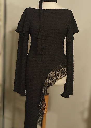 universal Beden Siyah Nakışlı Uzun Kollu Gotic Triko Tunik