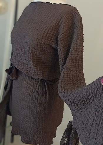 m Beden Bohem Tarzı Kahverengi Kısa Tasarım Elbise.