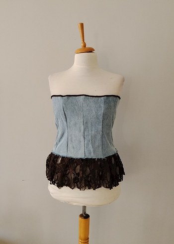Dantel Detaylı denim pelerinli korse - Görsel 4