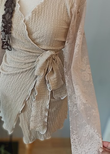 Zara Bej Drapeli Uzun Kollu Tunik elbise