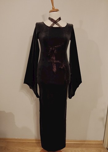 Zara Siyah Gotik Uzun Kadin Elbise