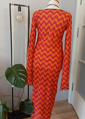 Turuncu Örgü Bohem Uzun Plaj Elbise - Görsel 3