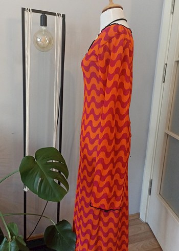 Turuncu Örgü Bohem Uzun Plaj Elbise - Görsel 2