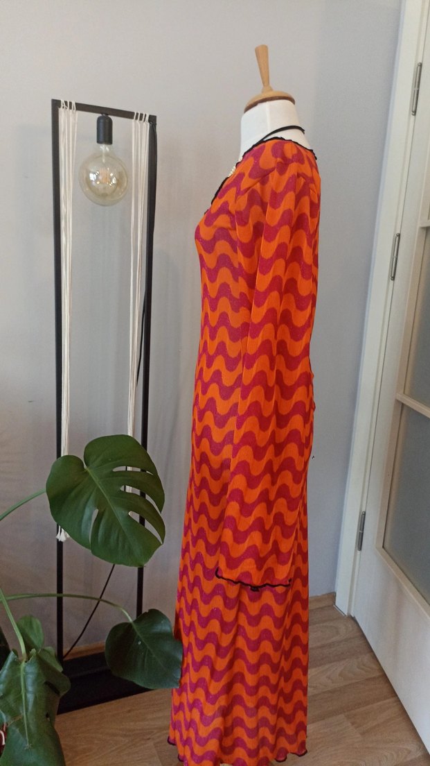 Turuncu Örgü Bohem Uzun Plaj Elbise - Görsel 2