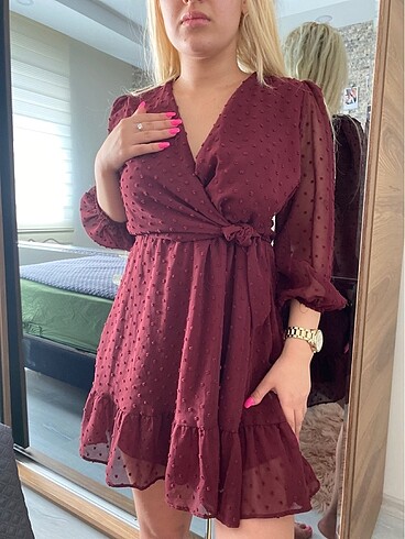 s Beden bordo Renk Elbise