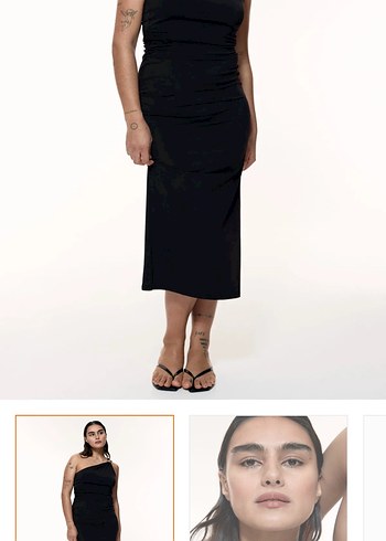 H&M Siyah Drapeli Uzun Tek Kol Kadın Elbise