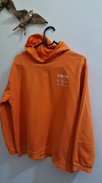 Kız çocuk kapüşonlu sweatshirt 11 - 12 yaş turuncu