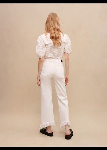 Maje püskül paçalı beyaz jean - Görsel 3