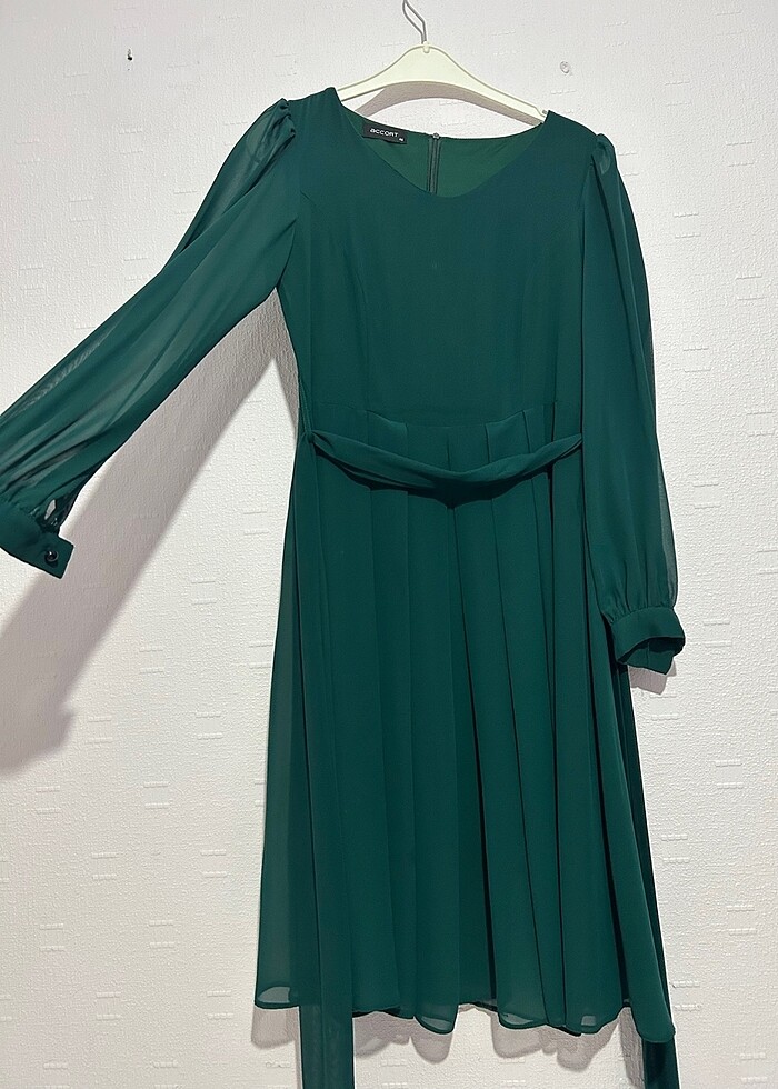 midi boy tül yeşil elbise - Görsel 4