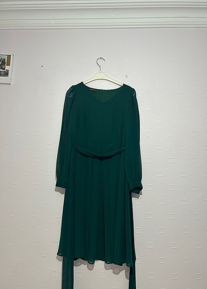 midi boy tül yeşil elbise - Görsel 5