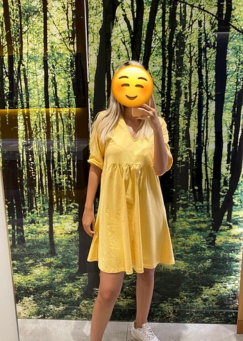 s Beden Mango Sarı Pamuk Elbise