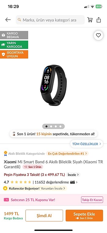 Sıfır xiaomi smart band6 akıllı bileklik
