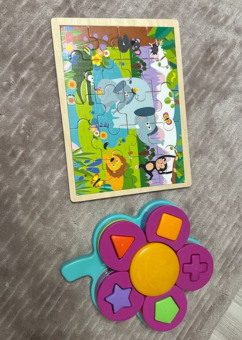 Renkli Ahşap Hayvan Temalı Puzzle ve Şekil Eşleştirme Oyuncağı