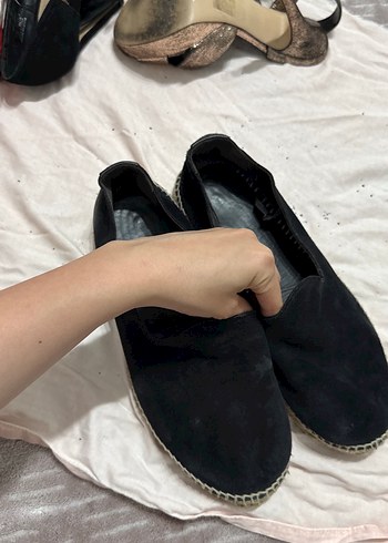 Massimo Dutti Massimo dutti Siyah Süet Erkek Espadril Ayakkabı Velcro
