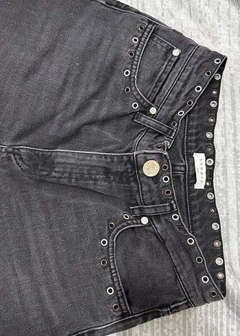 Orijinal Sandro Gri Düğmeli Nakışlı Kadın Kot Pantolon - Görsel 2