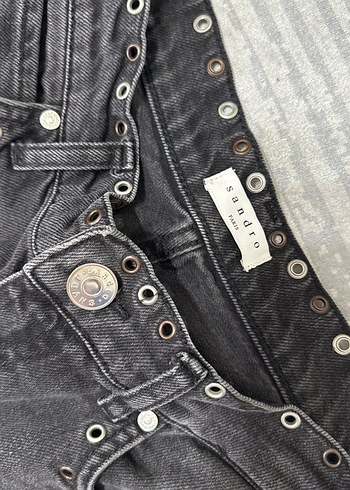 Orijinal Sandro Gri Düğmeli Nakışlı Kadın Kot Pantolon - Görsel 4
