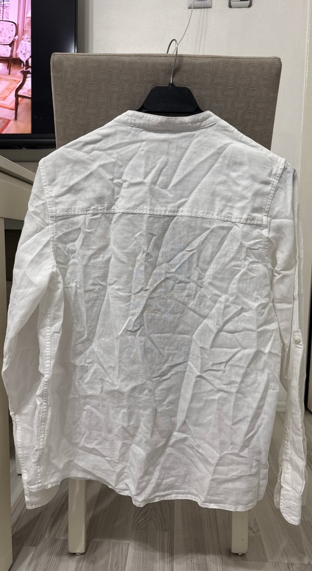 Mango Erkek Çocuk Beyaz Keten Uzun Kollu Gömlek - Görsel 3