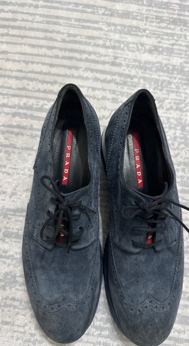 Orijinal PRADA lacivert Süet Düğmeli Erkek Klasik Ayakkabı - Görsel 2