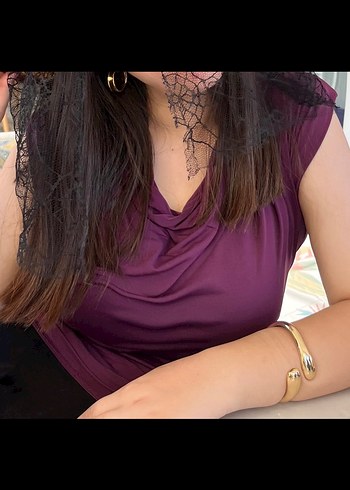 Mor Drapeli Kayık Yaka Kadın Bluz - Görsel 2