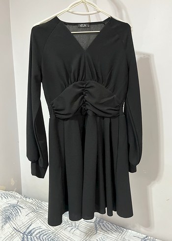 Uzun Kollu Siyah Midi V Yakalı Elbise - Görsel 2