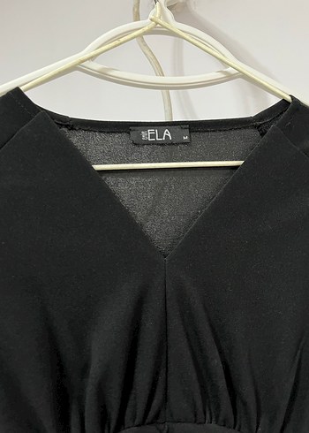 Uzun Kollu Siyah Midi V Yakalı Elbise - Görsel 3