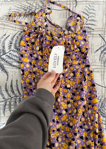 Kadın Mor Çiçekli Uzun Kollu Elbise - Görsel 3