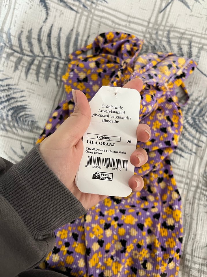 Kadın Mor Çiçekli Uzun Kollu Elbise - Görsel 4