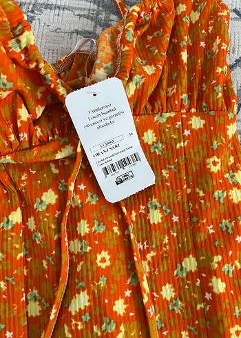 Turuncu Çiçekli Uzun Bohem Elbise - Görsel 2