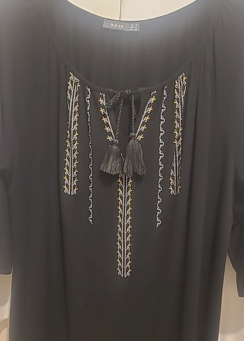 Püsküllü Siyah Bohem Nakışlı Bluz - Görsel 2