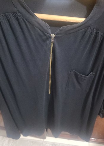 Siyah, V Yakalı, Fermuarlı Kadın Bluz - Görsel 5