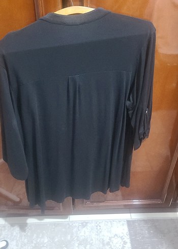 Siyah, V Yakalı, Fermuarlı Kadın Bluz - Görsel 3