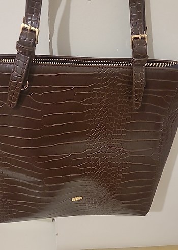 Kahverengi Deri Yılan Desenli Kadın Çanta - Görsel 2