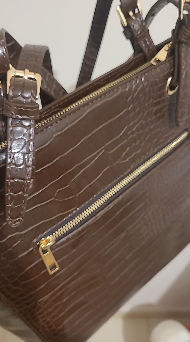 Kahverengi Deri Yılan Desenli Kadın Çanta - Görsel 3