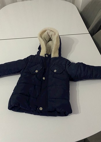 Koyu Mavi Erkek Çocuk Kürklü Kapüşonlu Mont - Görsel 2