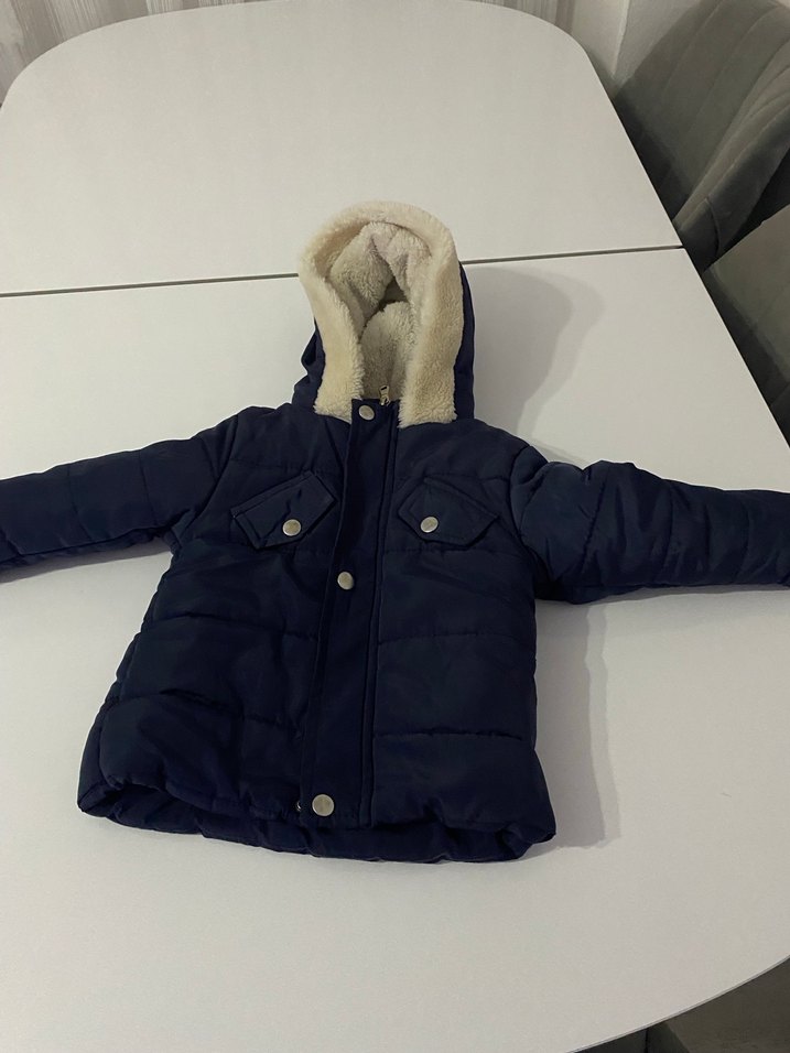 Koyu Mavi Erkek Çocuk Kürklü Kapüşonlu Mont - Görsel 2