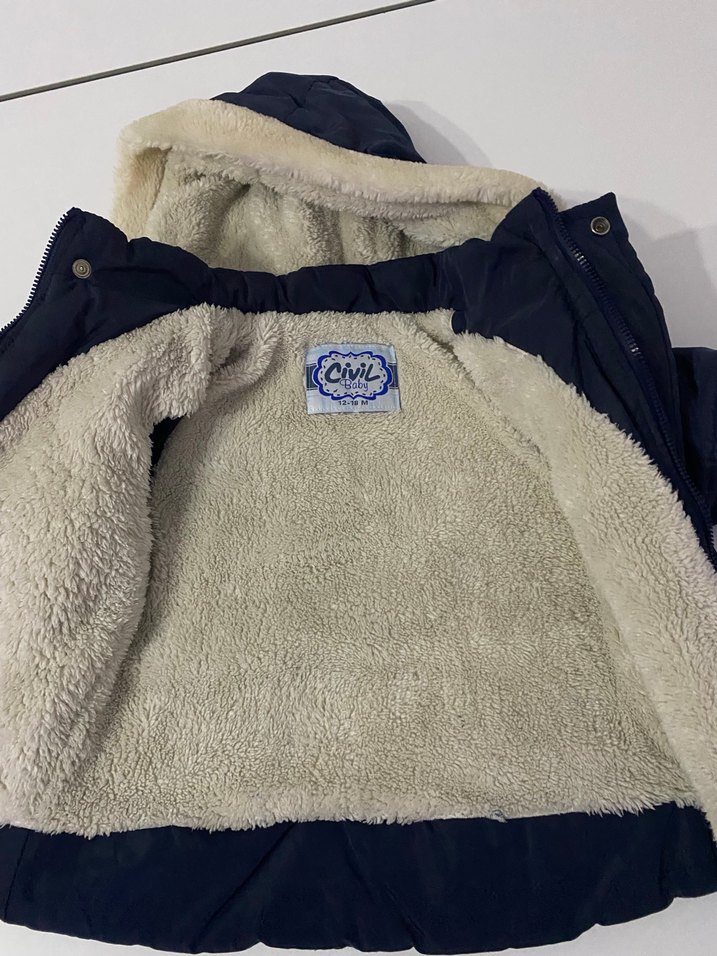 Koyu Mavi Erkek Çocuk Kürklü Kapüşonlu Mont - Görsel 4