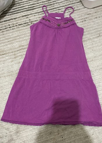 LC Waikiki Mor Boncuk Detaylı Kolsuz Kız Elbisesi
