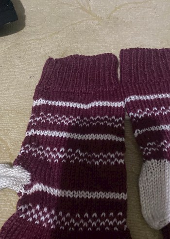 Bordo Örgü Kız Eldiveni - Görsel 2