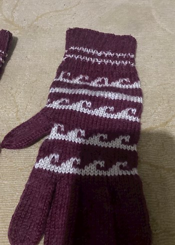 Bordo Bohem Örgü Kız Eldiveni - Görsel 2