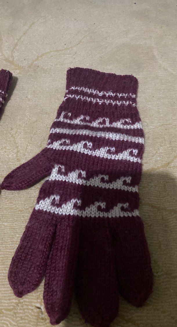 Bordo Bohem Örgü Kız Eldiveni - Görsel 2