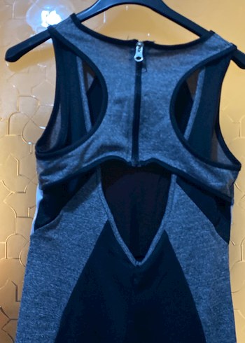 Kadın Siyah Gri Kemerli spor  Uzun Tulum - Görsel 6