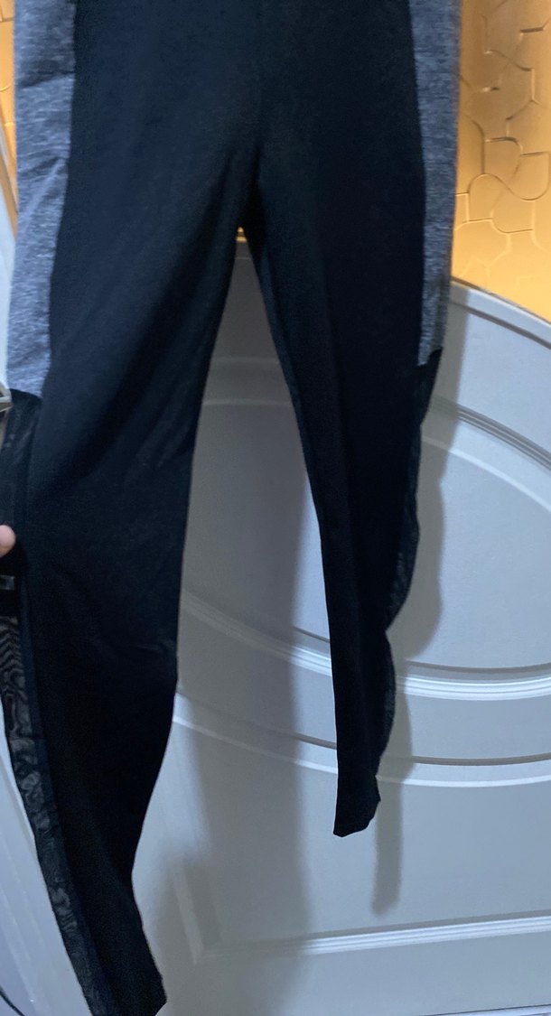 Kadın Siyah Gri Kemerli spor  Uzun Tulum - Görsel 2