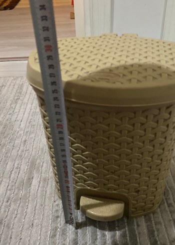 Bej Pedallı Hasır Desenli Çöp Kutusu - Görsel 2