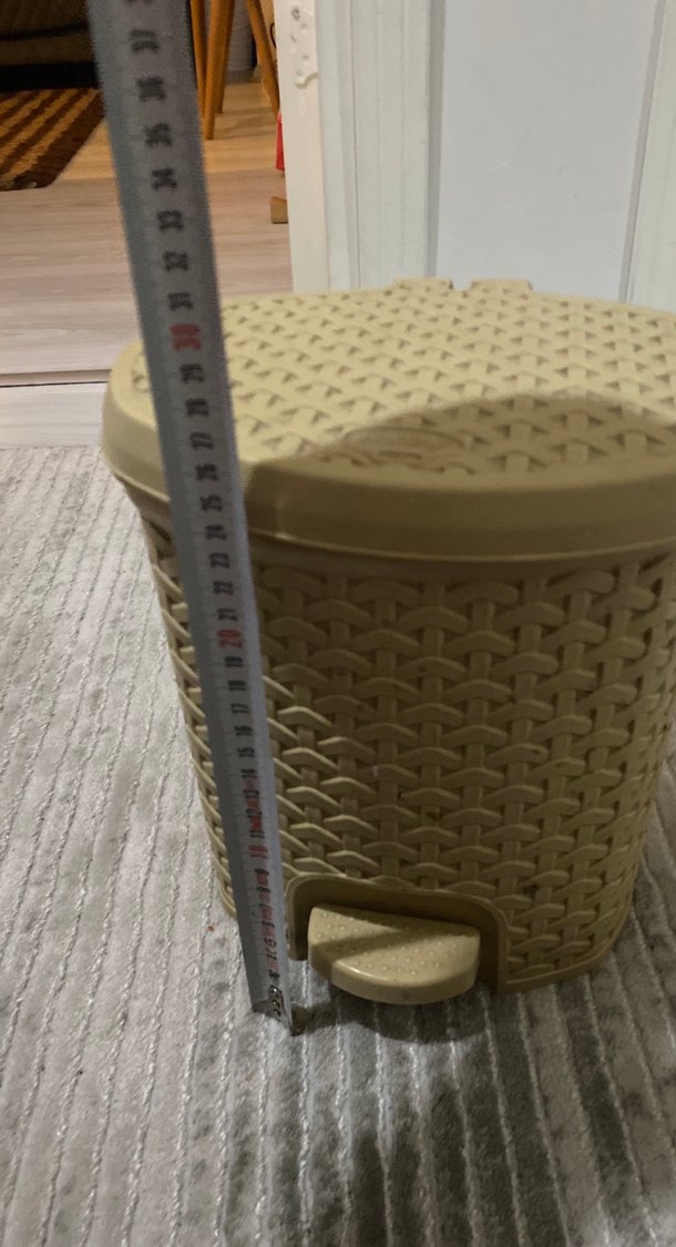 Bej Pedallı Hasır Desenli Çöp Kutusu - Görsel 2