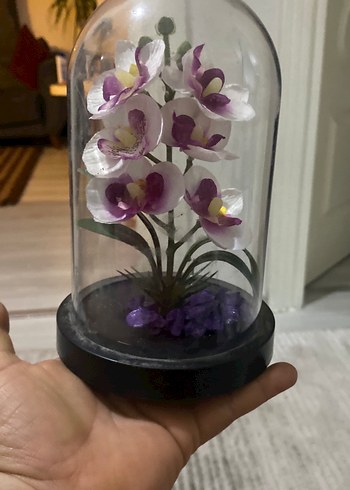 Mor Çiçekli Cam Fanus Dekorasyonu - Görsel 2