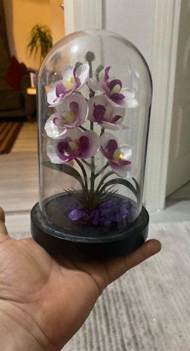 Mor Çiçekli Cam Fanus Dekorasyonu - Görsel 2